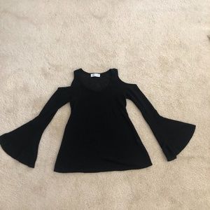 Black Cold Shoulder Sweater with Belle Sleeves